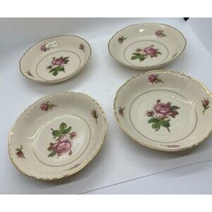 4 SYRACUSE Federal Shape VICTORIA Pink Roses FRUIT SAUCE BOWLS  5 1/8"  small